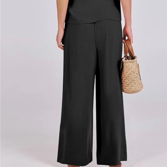 Black linen blend wide leg pants - Picture 7 of 8